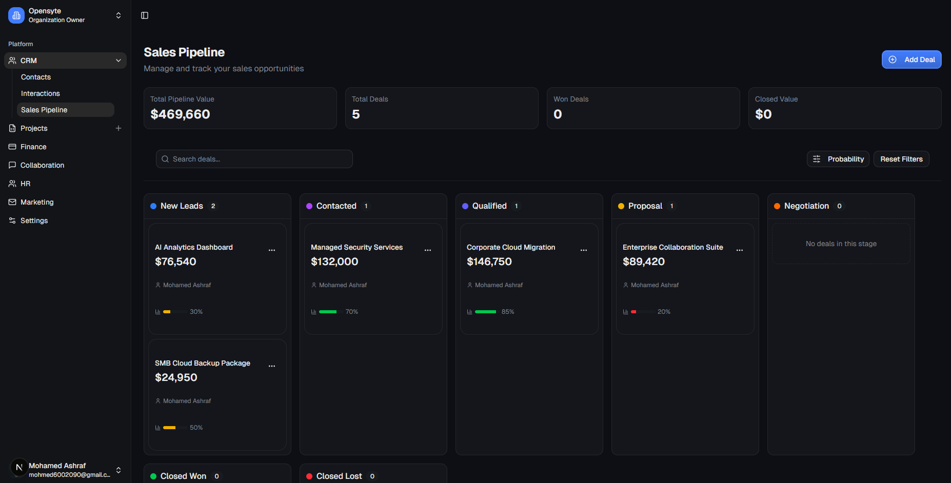CRM Dashboard Preview